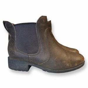 UGG Women's Dark Brown Leather Waterproof Bonham Chelsea Ankle Boots Size 6.5